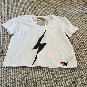 White cropped tshirt w lightning bolt